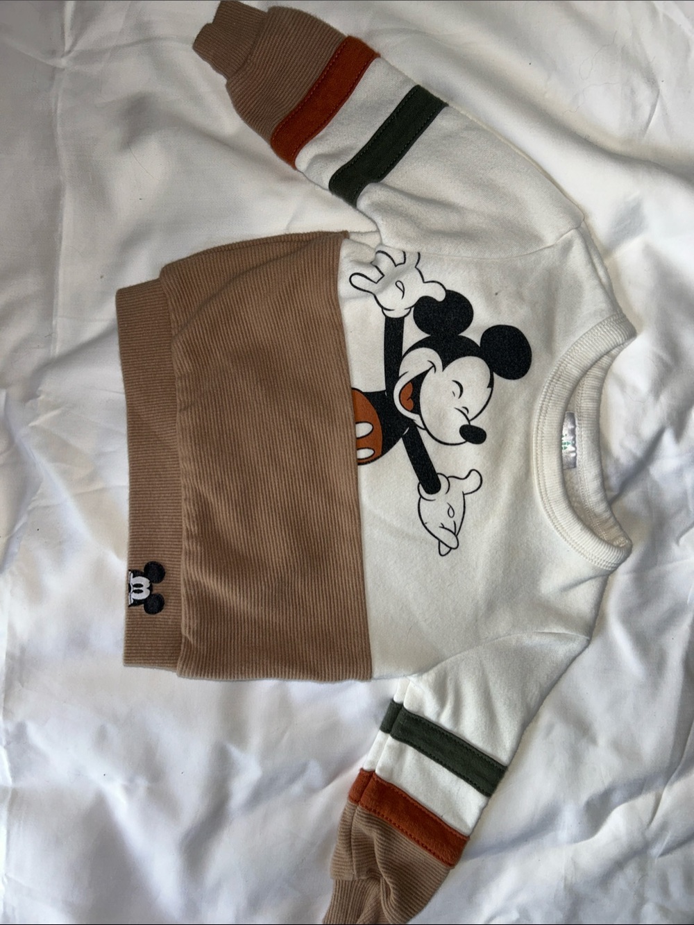 Disney Mickey Mouse Colorblock Sweatshirt in White, Tan & Rust